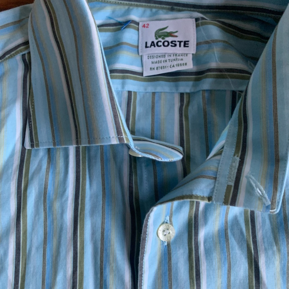 Lacoste Men's Striped Button Down Shirt - Blue